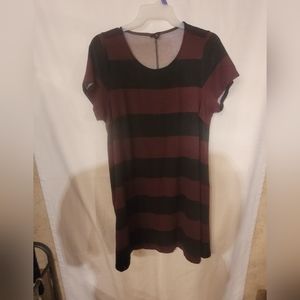 Torrid Black and Burgundy Striped Shortsleeve T-Shirt Dress